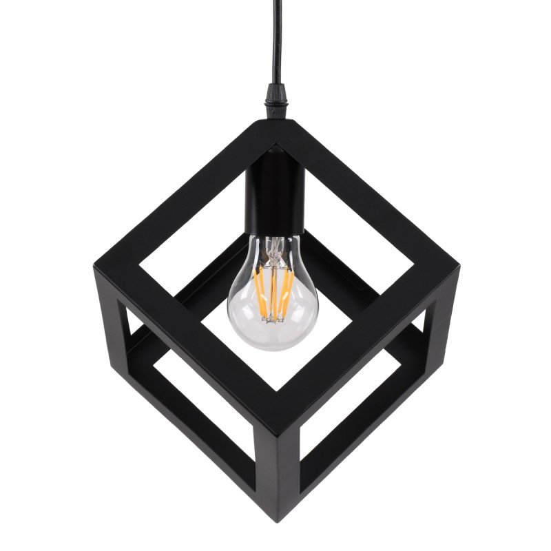 GLOBOSTAR® CUBE 00801 Μοντέρνο Κρεμαστό Φωτιστικό Οροφής με Ντουί 1 x E27 AC 220-240V IP20 - Μαύρο - Μ25 x Π25 x Υ25cm