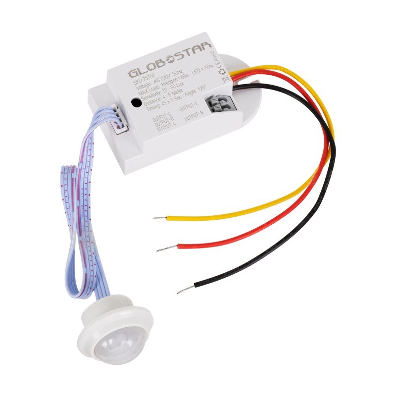 GLOBOSTAR® SENSORE 75700 Χωνευτός Ανιχνευτής PIR / Αισθητήρας Κίνησης 360° AC 220-240V 0.2A 50W Max IP20 - Μ7 x Π3.7 x Υ3.3cm - 2 Χρόνια Εγγύηση