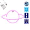 GloboStar® 78588 Φωτιστικό Ταμπέλα Φωτεινή Επιγραφή NEON LED Σήμανσης PLANET SATURN 5W με Καλώδιο Τροφοδοσίας USB - Μπαταρίας 3xAAA (Δεν Περιλαμβάνονται) - Ροζ