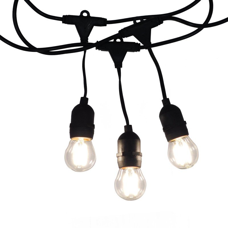GLOBOSTAR® GARLAND 78985 Καλωδιογιρλάντα 20m με Ντουί 15 x E27 & Πρίζα Schuko AC 220-240V IP65 - Μαύρο - Μ1500 x Π127 x Υ16cm