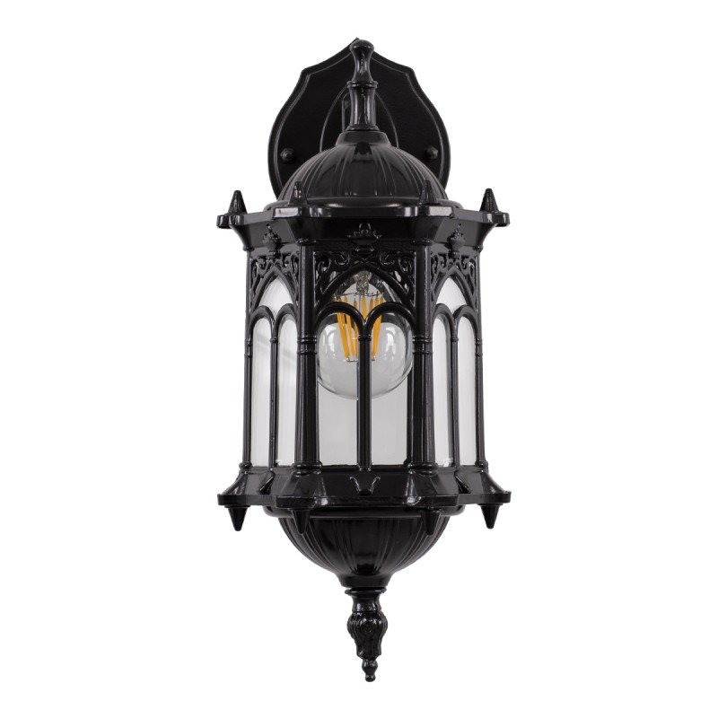GLOBOSTAR® DARCY 00657 Vintage Φωτιστικό Τοίχου - Απλίκα με Ντουί 1 x E27 AC 220-240V IP20 - Μαύρο - Μ15.5 x Π15.5 x Υ34.5cm