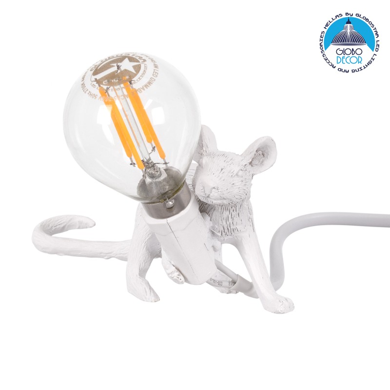 GLOBOSTAR® MOUSE 00676 Vintage Επιτραπέζιο Φωτιστικό Πορτατίφ με Ντουί 1 x E12 AC 220-240V IP20 - Λευκό - Μ13 x Π4 x Υ7cm