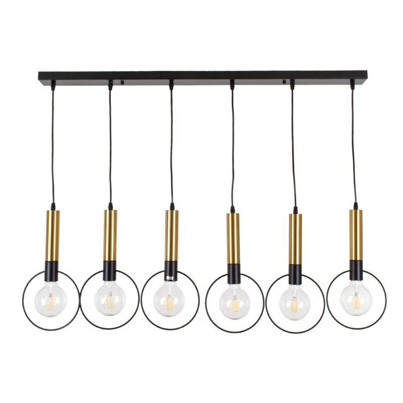 GLOBOSTAR® OLVERO 00776 Μοντέρνο Κρεμαστό Φωτιστικό Οροφής με Ντουί 6 x E27 AC 220-240V IP20 - Μαύρο & Χρυσό - Μ110 x Π18 x Y130cm