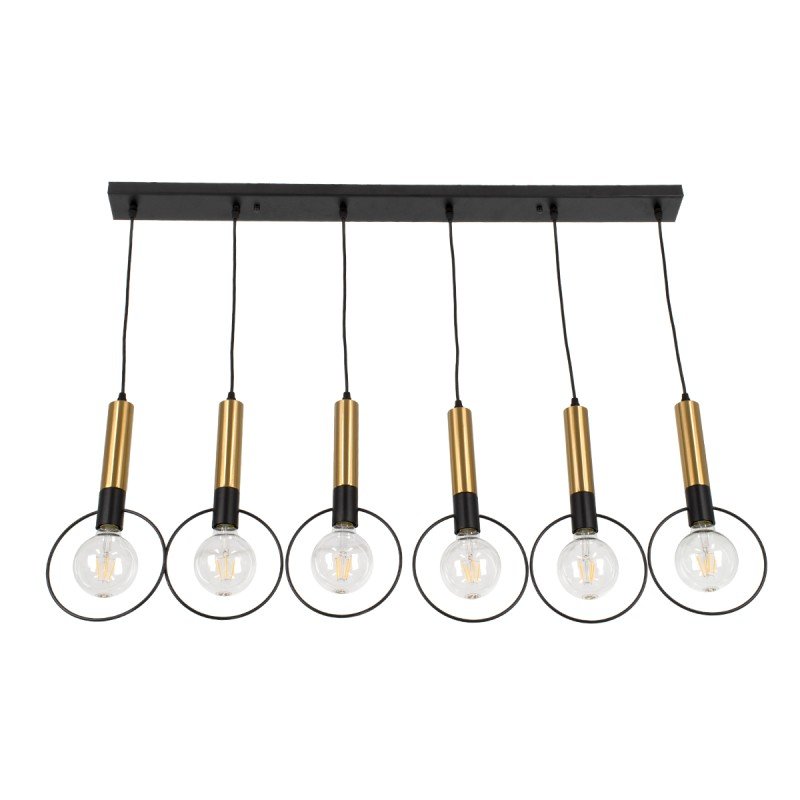 GLOBOSTAR® OLVERO 00776 Μοντέρνο Κρεμαστό Φωτιστικό Οροφής με Ντουί 6 x E27 AC 220-240V IP20 - Μαύρο & Χρυσό - Μ110 x Π18 x Y130cm