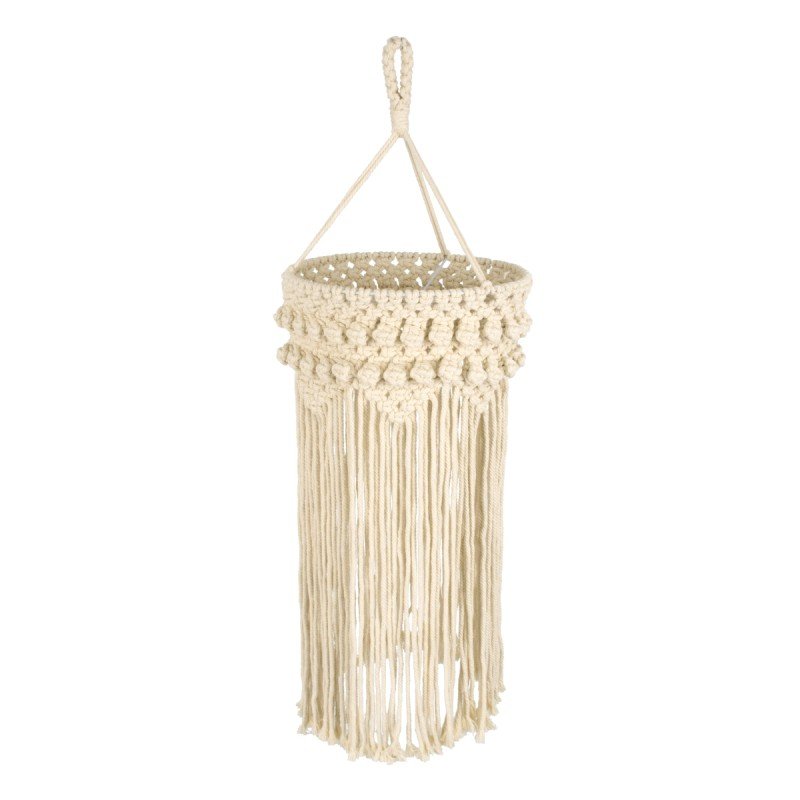 GloboStar® 36205 UGANDA Boho Καπέλο Φωτιστικού- Μακραμέ Πλεκτό Χειροποίητο Μπεζ Βαμβακερό Νήμα - Μ25 x Π25  x Υ70cm