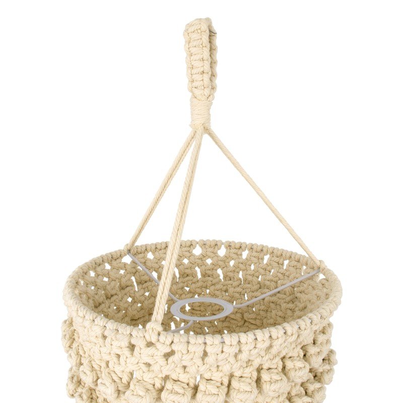 GloboStar® 36205 UGANDA Boho Καπέλο Φωτιστικού- Μακραμέ Πλεκτό Χειροποίητο Μπεζ Βαμβακερό Νήμα - Μ25 x Π25  x Υ70cm