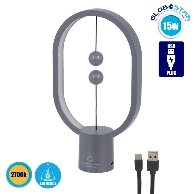 GloboStar® 76545 Επιτραπέζιο Φωτιστικό Πορτατίφ LED 15W 1500lm 360° DC 5V IP20 Θερμό Λευκό 2700K Γκρι & Λευκό Πλαστικό - Μ14 x Π5.5 x Υ24.8cm - 2 Xρόνια Εγγύηση GloboStar® 76545 Επιτραπέζιο Φωτιστικό Πορτατίφ LED 15W 1500lm 360° DC 5V IP20 Θερμό Λευκό 2700K Γκρι & Λευκό Πλαστικό - Μ14 x Π5.5 x Υ24.8cm - 2 Xρόνια Εγγύηση