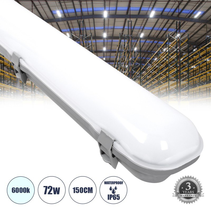 GLOBOSTAR® BIOMAR 60176 Γραμμικό Βιομηχανικό Φωτιστικό Tri-Proof LED 72W 9360lm 120° AC 220-240V Αδιάβροχο IP65 Ψυχρό Λευκό 6000K - Lumileds SMD Chip - Μ150 x Π10.5 x Υ8cm - 3 Χρόνια Εγγύηση