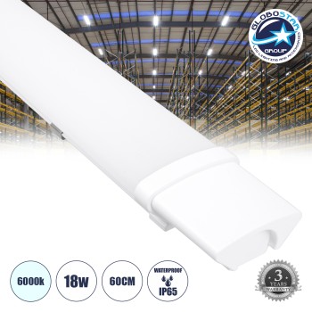 GloboStar® 60161 LED Γραμμικό Βιομηχανικό Φωτιστικό Tri-Proof 60cm 18W 2006lm 120° AC 220-240V Αδιάβροχο IP65 Μ60 x Π6 x Υ4cm Ψυχρό Λευκό 6000K - 3 Χρόνια Εγγύηση
