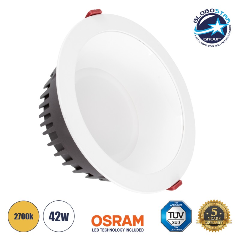 GLOBOSTAR® PANELCO 60196 Χωνευτό Downlight Panel Οροφής LED 42W 4830lm 60° AC 220-240V IP20 Θερμό Λευκό 2700K - Osram COB Chip & TÜV SÜD Driver - Λευκό Γαλακτερό - Μ22 x Π22 x Υ9.5cm / Q20cm - 5 Χρόνια Εγγύηση