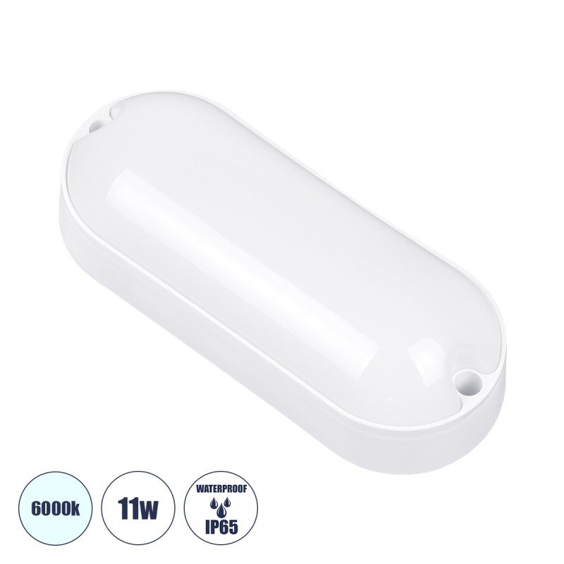 GLOBOSTAR® HOMIE 61000 Φωτιστικό Καραβοχελώνα Τοίχου - Απλίκα LED 11W 960lm 180° AC 220-240V Αδιάβροχο IP65 Ψυχρό Λευκό 6000K - Lumileds SMD Chip - Λευκό Γαλακτερό - Μ17 x Π7 x Υ4.5cm - 3 Χρόνια Εγγύηση
