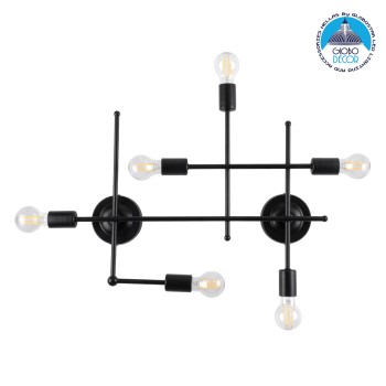 GLOBOSTAR® PIPING 00664 Vintage Φωτιστικό Τοίχου - Απλίκα με Ντουί 6 x E27 AC 220-240V IP20 - Μαύρο - Μ66 x Π9.5 x Υ49cm