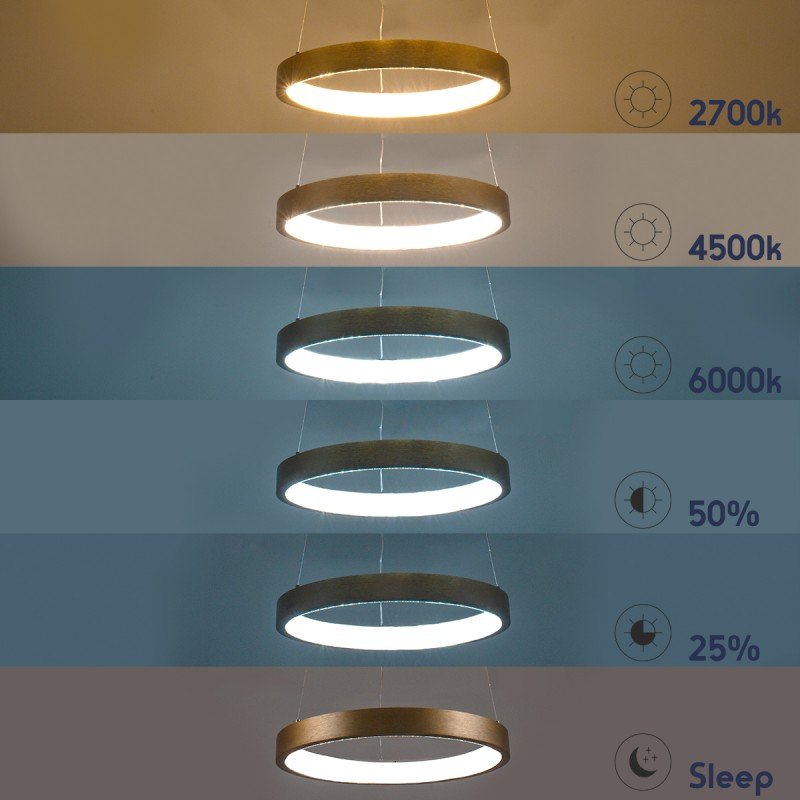 GLOBOSTAR® NEMESIS 61157 Μοντέρνο Κρεμαστό Φωτιστικό Οροφής LED 30W 3513lm 360° AC 220-240V IP20 Ρυθμιζόμενο Λευκό CCT με Χειριστήριο από 2700K έως 6000K Dimmable - Lumileds SMD Chip - Χρυσό Βούρτσας - Μ40 x Π40 x Υ4cm - 3 Χρόνια Εγγύηση