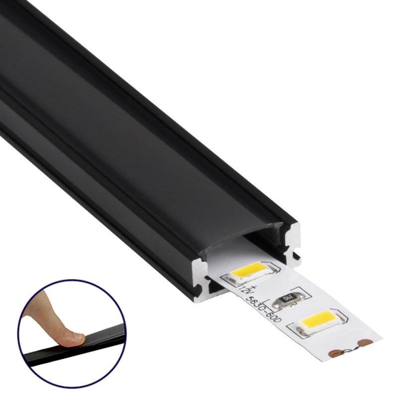 GLOBOSTAR® ALP-LINEAR SURFABO 70806-2M Επιφανειακό Προφίλ Αλουμινίου με Μαύρο Φιμέ Πατητό Κάλυμμα για Ταινίες LED IP20 - Μαύρο - Μ200 x Π1.6 x Υ0.7cm - Πακέτο 5 Τεμαχίων