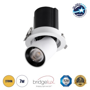 GLOBOSTAR® VIRGO-S 60303 Χωνευτό Κινούμενο Downlight Σποτ LED 7W 875lm 36° AC 220-240V IP20 Θερμό Λευκό 2700K - Bridgelux COB Chip & TÜV SÜD Driver - Λευκό & Μαύρο Ματ - Μ9 x Π9 x Υ9cm / Q7.8cm - 5 Χρόνια Εγγύηση