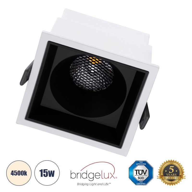 GLOBOSTAR® PLUTO-B 60276 Χωνευτό Downlight Σποτ με Honeycomb Anti Glare Reflector LED 15W 1950lm 38° AC 220-240V IP20 Φυσικό Λευκό 4500K - Bridgelux COB Chip & TÜV SÜD Driver - Λευκό & Μαύρο Ματ - Μ10.4 x Π10.4 x Υ6.5cm / Q9.5 x 9.5cm - 5 Χρόνια Ε