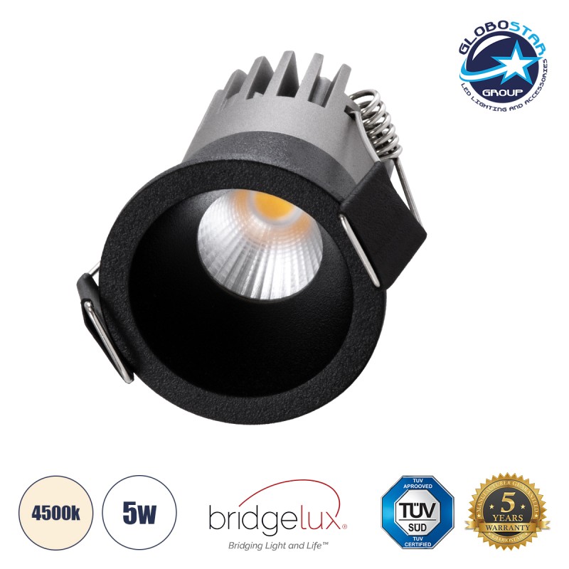 GLOBOSTAR® MICRO-S 60238 Χωνευτό Downlight Σποτ LED 5W 650lm 38° AC 220-240V IP20 Φυσικό Λευκό 4500K - Bridgelux COB Chip & TÜV SÜD Driver - Μαύρο Ματ - Μ4 x Π4 x Υ5.9cm / Q3.5cm - 5 Χρόνια Εγγύηση