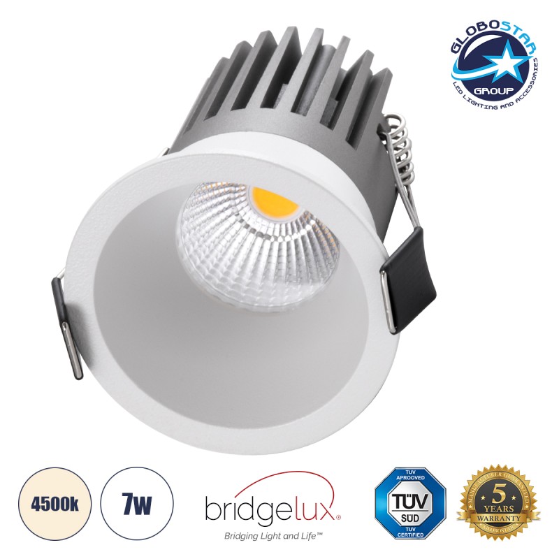 GLOBOSTAR® MICRO-B 60242 Χωνευτό Downlight Σποτ LED 7W 910lm 38° AC 220-240V IP20 Φυσικό Λευκό 4500K - Bridgelux COB Chip & TÜV SÜD Driver - Λευκό Ματ - Μ6 x Π6 x Υ7.8cm / Q5cm - 5 Χρόνια Εγγύηση