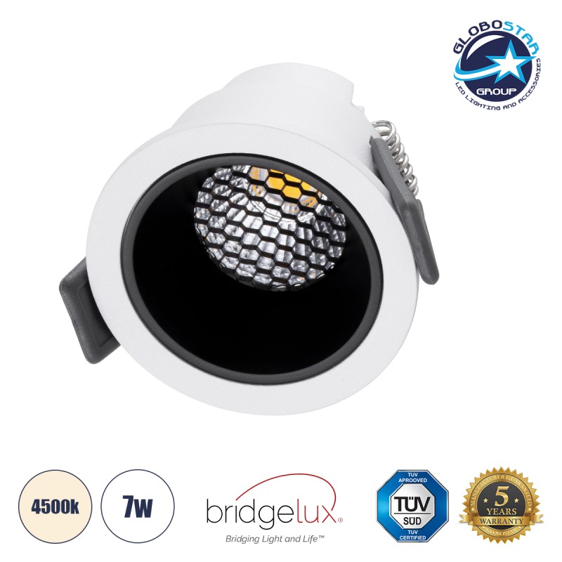 GLOBOSTAR® PLUTO-S 60246 Χωνευτό Downlight Σποτ με Honeycomb Anti Glare Reflector LED 7W 910lm 38° AC 220-240V IP20 Φυσικό Λευκό 4500K - Bridgelux COB Chip & TÜV SÜD Driver - Λευκό & Μαύρο Ματ - Μ6.4 x Π6.4 x Υ4.9cm / Q5.5cm - 5 Χρόνια Εγγύηση
