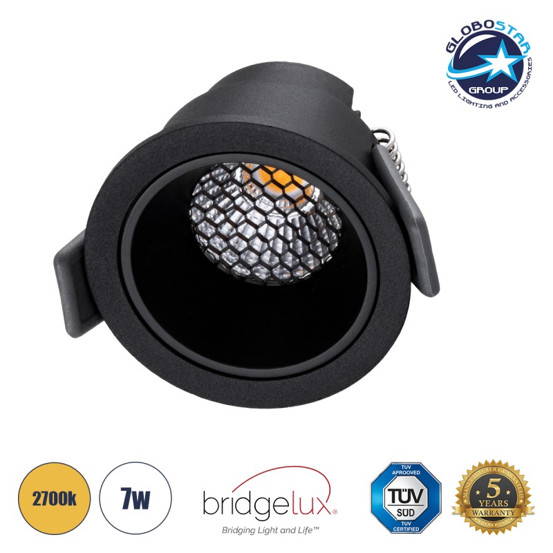 GLOBOSTAR® PLUTO-S 60251 Χωνευτό Downlight Σποτ με Honeycomb Anti Glare Reflector LED 7W 875lm 38° AC 220-240V IP20 Θερμό Λευκό 2700K - Bridgelux COB Chip & TÜV SÜD Driver - Μαύρο Ματ - Μ6.4 x Π6.4 x Υ4.9cm / Q5.5cm - 5 Χρόνια Εγγύηση