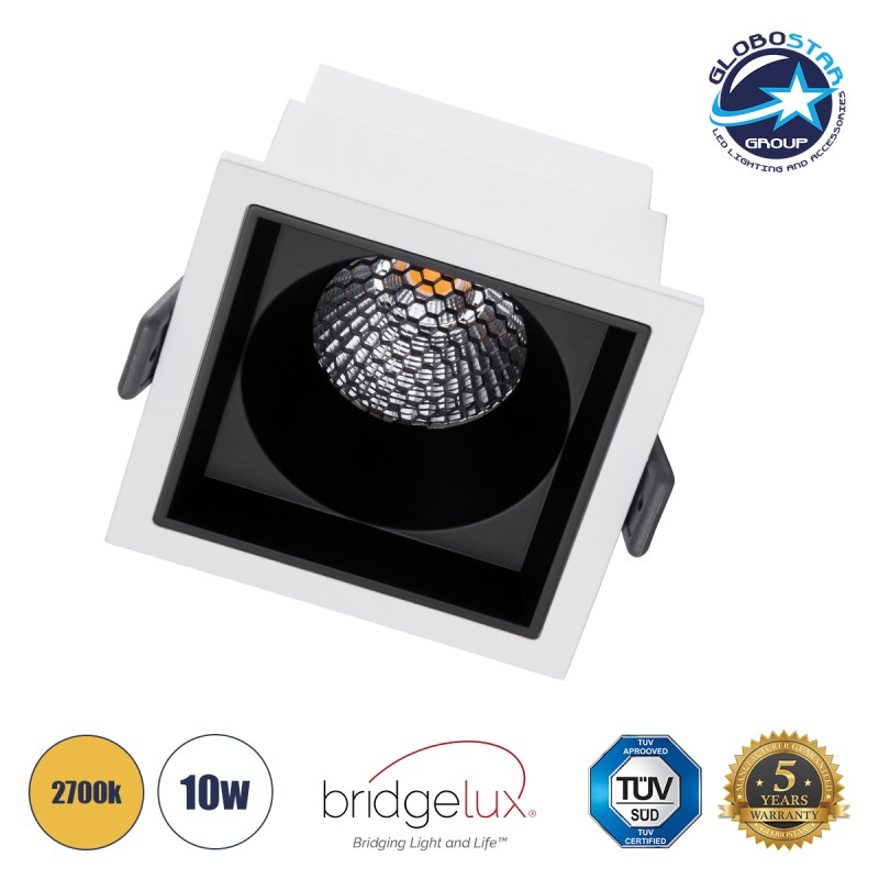 GLOBOSTAR® PLUTO-M 60271 Χωνευτό Downlight Σποτ με Honeycomb Anti Glare Reflector LED 10W 1250lm 38° AC 220-240V IP20 Θερμό Λευκό 2700K - Bridgelux COB Chip & TÜV SÜD Driver - Λευκό & Μαύρο Ματ - Μ8.4 x Π8.4 x Υ5.9cm / Q7.5 x 7.5cm - 5 Χρόνια Εγγύ