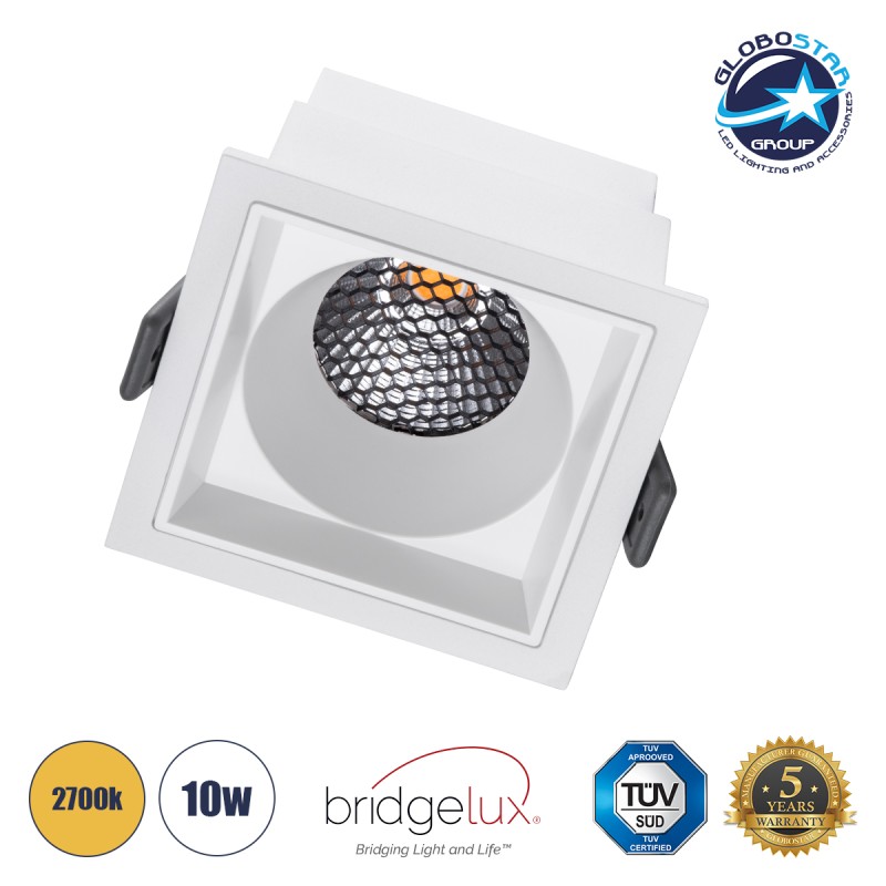 GLOBOSTAR® PLUTO-M 60273 Χωνευτό Downlight Σποτ με Honeycomb Anti Glare Reflector LED 10W 1250lm 38° AC 220-240V IP20 Θερμό Λευκό 2700K - Bridgelux COB Chip & TÜV SÜD Driver - Λευκό Ματ - Μ8.4 x Π8.4 x Υ5.9cm / Q7.5 x 7.5cm - 5 Χρόνια Εγγύηση