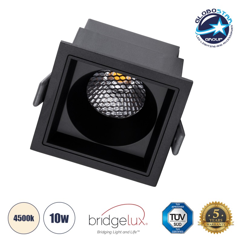 GLOBOSTAR® PLUTO-M 60274 Χωνευτό Downlight Σποτ με Honeycomb Anti Glare Reflector LED 10W 1300lm 38° AC 220-240V IP20 Φυσικό Λευκό 4500K - Bridgelux COB Chip & TÜV SÜD Driver - Μαύρο Ματ - Μ8.4 x Π8.4 x Υ5.9cm / Q7.5 x 7.5cm - 5 Χρόνια Εγγύηση