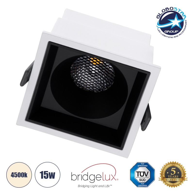 GLOBOSTAR® PLUTO-B 60276 Χωνευτό Downlight Σποτ με Honeycomb Anti Glare Reflector LED 15W 1950lm 38° AC 220-240V IP20 Φυσικό Λευκό 4500K - Bridgelux COB Chip & TÜV SÜD Driver - Λευκό & Μαύρο Ματ - Μ10.4 x Π10.4 x Υ6.5cm / Q9.5 x 9.5cm - 5 Χρόνια Ε