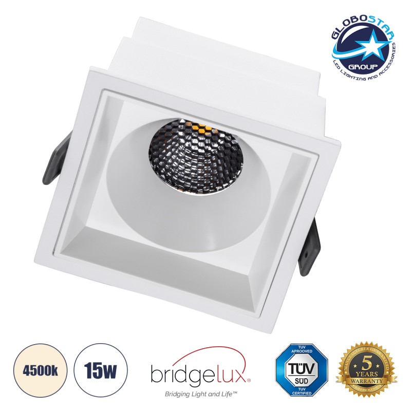 GLOBOSTAR® PLUTO-B 60278 Χωνευτό Downlight Σποτ με Honeycomb Anti Glare Reflector LED 15W 1950lm 38° AC 220-240V IP20 Φυσικό Λευκό 4500K - Bridgelux COB Chip & TÜV SÜD Driver - Λευκό Ματ - Μ10.4 x Π10.4 x Υ6.5cm / Q9.5 x 9.5cm - 5 Χρόνια Εγγύηση