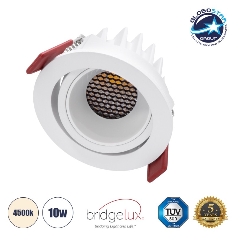 GLOBOSTAR® LEO-R 60284 Χωνευτό Κινούμενο Downlight Σποτ με Honeycomb Anti Glare Reflector LED 10W 1300lm 38° AC 220-240V IP20 Φυσικό Λευκό 4500K - Bridgelux COB Chip & TÜV SÜD Driver - Λευκό Ματ - Μ8.5 x Π8.5 x Υ6.6cm / Q7.5cm - 5 Χρόνια Εγγύηση