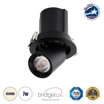 GLOBOSTAR® VIRGO-S 60304 Χωνευτό Κινούμενο Downlight Σποτ LED 7W 910lm 36° AC 220-240V IP20 Φυσικό Λευκό 4500K - Bridgelux COB Chip & TÜV SÜD Driver - Μαύρο Ματ - Μ9 x Π9 x Υ9cm / Q7.8cm - 5 Χρόνια Εγγύηση