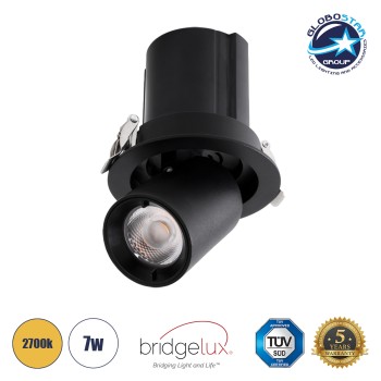 GLOBOSTAR® VIRGO-S 60305 Χωνευτό Κινούμενο Downlight Σποτ LED 7W 875lm 36° AC 220-240V IP20 Θερμό Λευκό 2700K - Bridgelux COB Chip & TÜV SÜD Driver - Μαύρο Ματ - Μ9 x Π9 x Υ9cm / Q7.8cm - 5 Χρόνια Εγγύηση