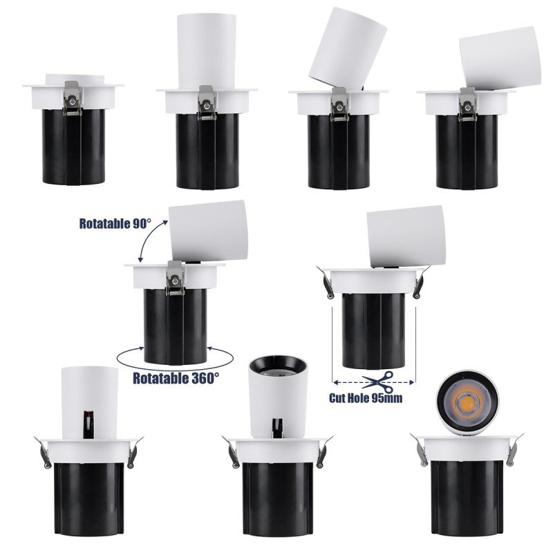 GLOBOSTAR® VIRGO-M 60306 Χωνευτό Κινούμενο Downlight Σποτ LED 12W 1560lm 36° AC 220-240V IP20 Φυσικό Λευκό 4500K - Bridgelux COB Chip & TÜV SÜD Driver - Λευκό & Μαύρο Ματ - Μ11 x Π11 x Υ11.5cm / Q9.5cm - 5 Χρόνια Εγγύηση