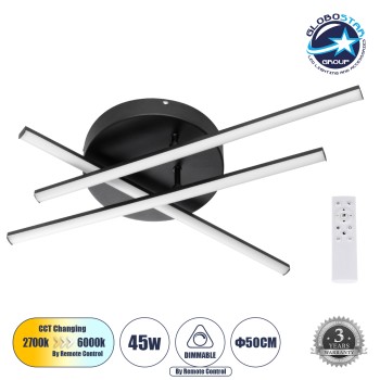 GLOBOSTAR® DRACO 61093 Μοντέρνο Φωτιστικό Οροφής LED 45W 5535lm 120° AC 220-240V IP20 Ρυθμιζόμενο Λευκό CCT με Χειριστήριο από 2700K έως 6000K Dimmable - Lumileds SMD Chip - Μαύρο Ματ - Μ50 x Π50 x Υ11cm - 3 Χρόνια Εγγύηση