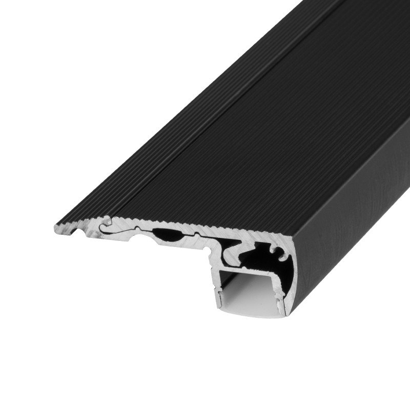 GLOBOSTAR® ALP-STEP-GRIP STAIR 70841-3M Επιφανειακό Προφίλ Αλουμινίου Ειδικό για Φωτισμό Σκαλοπατιού με Λευκό Γαλακτερό Πατητό Κάλυμμα για Ταινίες LED IP20 - Μαύρο & Λευκό - Μ300 x Π6 x Υ2.1cm
