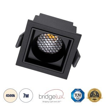 GLOBOSTAR® PLUTO-S 60268 Χωνευτό Downlight Σποτ με Honeycomb Anti Glare Reflector LED 7W 910lm 38° AC 220-240V IP20 Φυσικό Λευκό 4500K - Bridgelux COB Chip & TÜV SÜD Driver - Μαύρο Ματ - Μ6.4 x Π6.4 x Υ4.9cm / Q5.5 x 5.5cm - 5 Χρόνια Εγγύηση