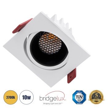 GLOBOSTAR® LEO-SQ 60289 Χωνευτό Κινούμενο Downlight Σποτ με Honeycomb Anti Glare Reflector LED 10W 1250lm 38° AC 220-240V IP20 Θερμό Λευκό 2700K - Bridgelux COB Chip & TÜV SÜD Driver - Λευκό & Μαύρο Ματ - Μ8.5 x Π8.5 x Υ6.6cm / Q7.5 x 7.5cm - 5 Χρ