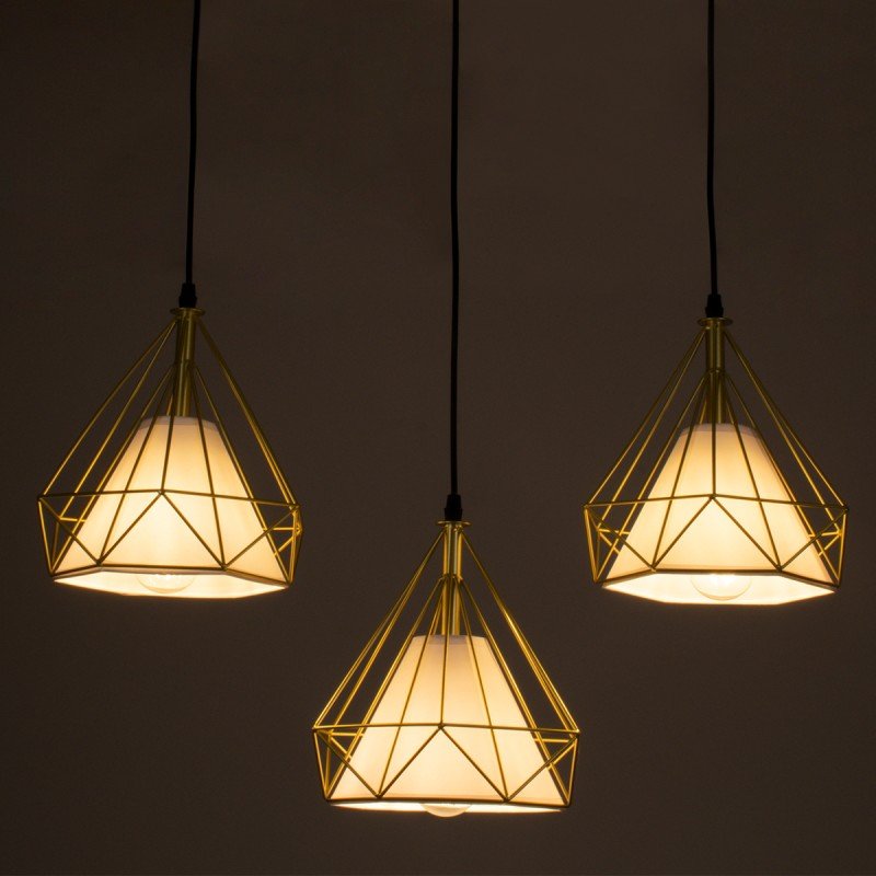GLOBOSTAR® EIFFEL 61571 Vintage Κρεμαστό Φωτιστικό Οροφής με Ντουί 3 x E27 AC 220-240V IP20 - Χρυσό & Λευκό - Μ68 x Π25 x Υ130cm