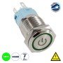 GloboStar® 70787 LED Φωτιζόμενος Διακόπτης Χωνευτός - Μπουτόν PUSH On Ανοξείδωτος DC 12V με Angel Eye Αδιάβροχο Φ18mm IP67 Πράσινο
