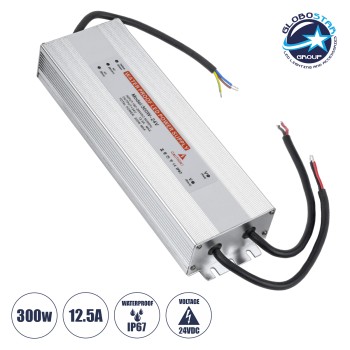 GloboStar® 73065 Μεταλλικό Τροφοδοτικό SELV για Προϊόντα LED 300W 12.5A - AC 220-240V σε DC 24V - Αδιάβροχο IP67 Μ24.5 x Π7.5 x Υ4cm - 3 Years Warranty