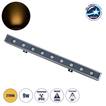 GLOBOSTAR® WASHERMARGO 90172 Μπάρα Φωτισμού Wall Washer LED 9W 990lm 30° DC 24V Αδιάβροχο IP65 Θερμό Λευκό 2700Κ Dimmable - Bridgelux SMD Chip - Γκρι Ανθρακί - Μ50 x Π4 x Υ5cm - 3 Χρόνια Εγγύηση