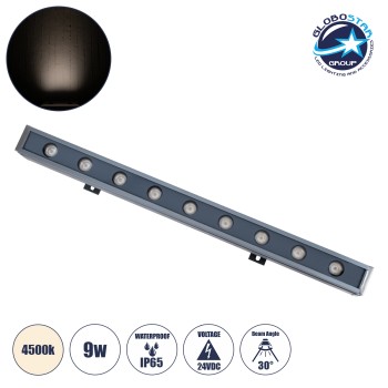 GLOBOSTAR® WASHERMARGO 90173 Μπάρα Φωτισμού Wall Washer LED 9W 1035lm 30° DC 24V Αδιάβροχο IP65 Φυσικό Λευκό 4500K Dimmable - Bridgelux SMD Chip - Γκρι Ανθρακί - Μ50 x Π4 x Υ5cm - 3 Χρόνια Εγγύηση