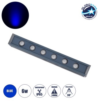 GLOBOSTAR® WASHERMARGO 90182 Μπάρα Φωτισμού Wall Washer LED 6W 510lm 30° DC 24V Αδιάβροχο IP65 Μπλε Dimmable - Bridgelux SMD Chip - Γκρι Ανθρακί - Μ30 x Π4 x Υ5cm - 3 Χρόνια Εγγύηση