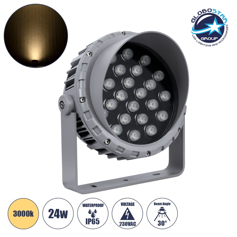 GLOBOSTAR® FLOODMENA 90644 Προβολέας Σποτ Wall Washer με Αντιθαμβωτική Γρίλια LED 24W 2160lm 30° AC 220-240V Αδιάβροχο IP65 Θερμό Λευκό 2700K - Bridgelux SMD Chip - Γκρι Ανθρακί - Μ23 x Π23 x Υ18cm - 3 Χρόνια Εγγύηση