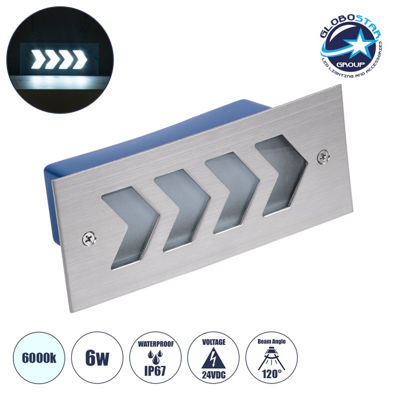 GloboStar® WALLLIGHT-ARINA 90672 Χωνευτό Φωτιστικό Τοίχου LED 6W 720lm 120° DC 24V Αδιάβροχο IP67 Μ17 x Π7 x Υ5.5cm Ψυχρό Λευκό 6000K - Ανοξείδωτο Ατσάλι - 3 Years Warranty