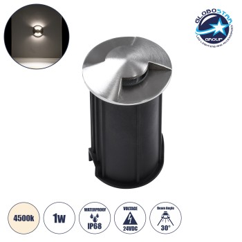 GLOBOSTAR® UNDERGROUNDRENA 90663 Χωνευτό Αρχιτεκτονικο Φωτιστικό Σποτ Δαπέδου LED 1W 115lm 30°+30° DC 24V Αδιάβροχο IP68 Φυσικό Λευκό 4500K Dimmable - Bridgelux SMD Chip - Ανοξείδωτο Ατσάλι SS304 - Μ5 x Π5 x Υ9cm / Q4.2cm - 3 Χρόνια Εγγύηση
