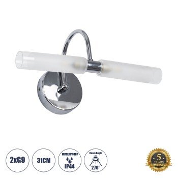GLOBOSTAR® PAOLA 60418 Μοντέρνο Φωτιστικό Τοίχου - Απλίκα Καθρέπτη Μπάνιου με Ντουί 2 x G9 AC 220-240V IP44 - Νίκελ Χρώμιο - Μ31 x Π16 x Υ15cm GLOBOSTAR® PAOLA 60418 Μοντέρνο Φωτιστικό Τοίχου - Απλίκα Καθρέπτη Μπάνιου με Ντουί 2 x G9 AC 220-240V IP44 - Νίκελ Χρώμιο - Μ31 x Π16 x Υ15cm