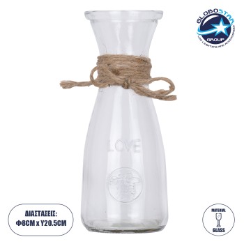 GloboStar® LUCY 35612 Διακοσμητικό Βάζο Γυάλινο Διάφανο με Σχοινί Φ8.1 x Υ20.5cm
