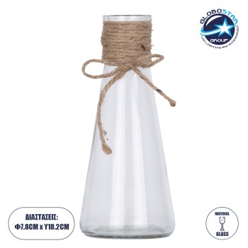GloboStar® LUCY 35615 Διακοσμητικό Βάζο Γυάλινο Διάφανο με Σχοινί Φ7.8 x Υ18.2cm
