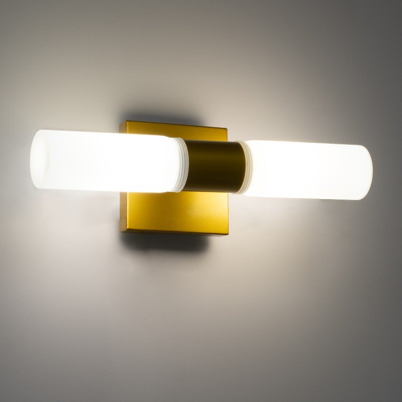 GLOBOSTAR® ANAIS 60409 Μοντέρνο Φωτιστικό Τοίχου - Απλίκα Καθρέπτη Μπάνιου με Ντουί 2 x G9 AC 220-240V IP44 - Χρυσό Βούρτσας & Λευκό - Μ34 x Π12 x Υ11cm